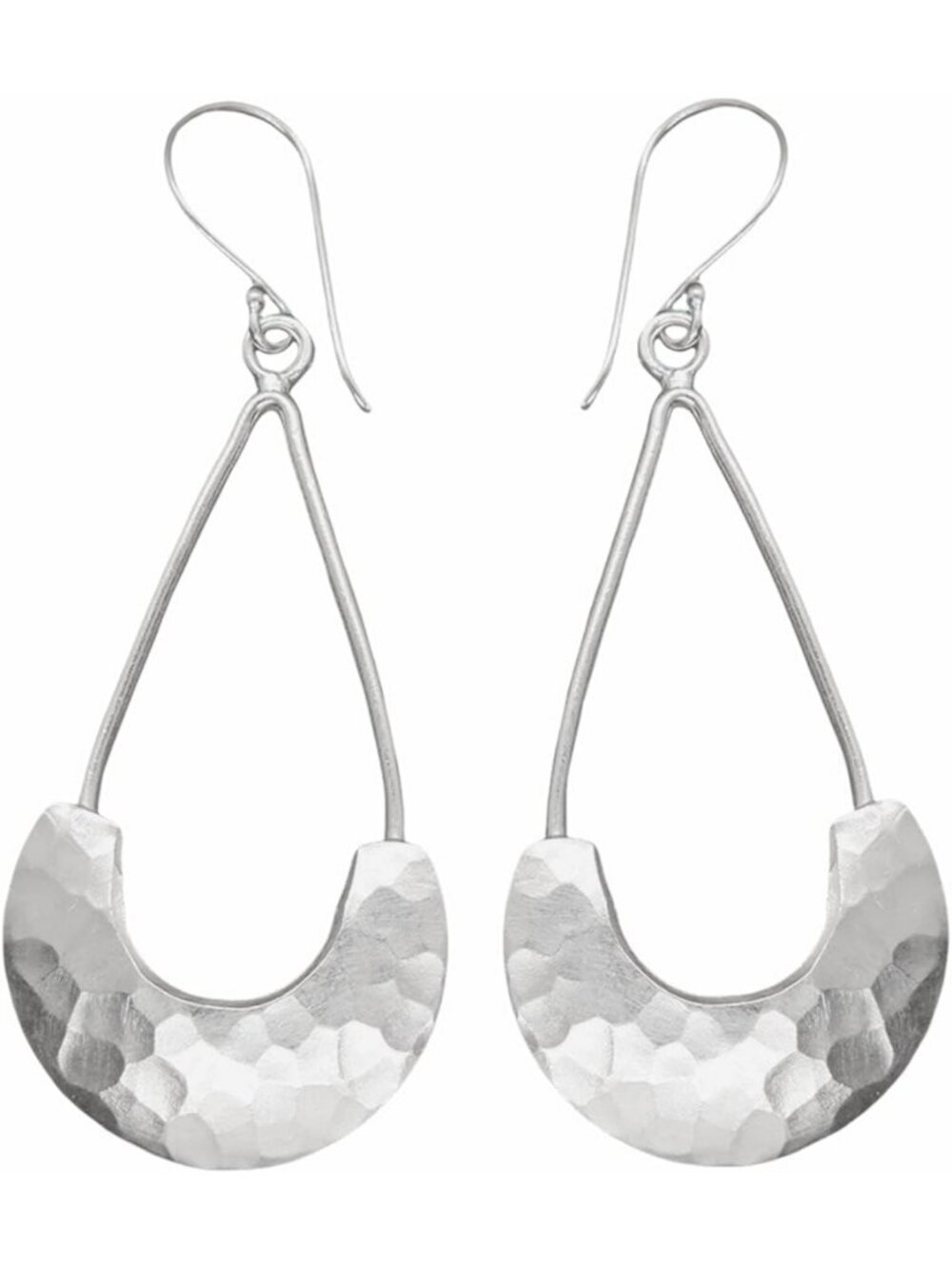 Handmade Sterling Silver Long Hammered Crescent Boho Dangle Earrings - Statement